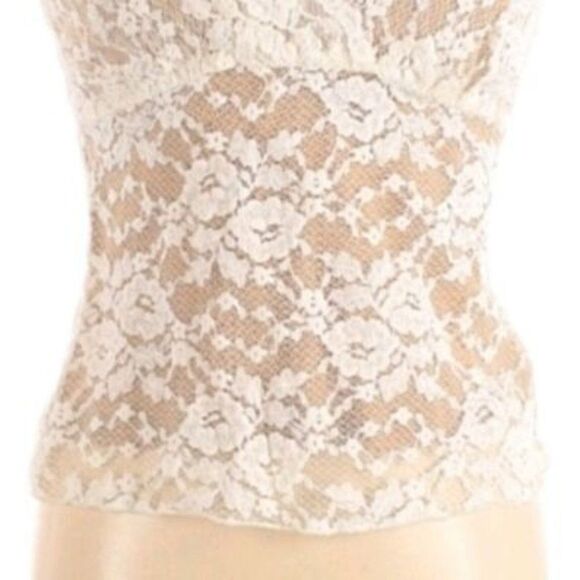 Vtg 80's Nude Netted Cream Lace Overlay Surplice Sleeveless Empire Top Sz M - Picture 6 of 9